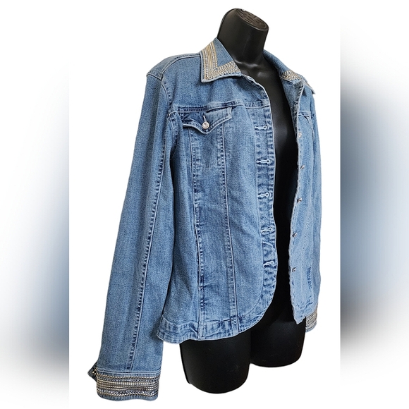 ☆Christine Alexander Denim Blue Jean Diamond Studded Bling Bedazzled Jacket☆ - Picture 2 of 6